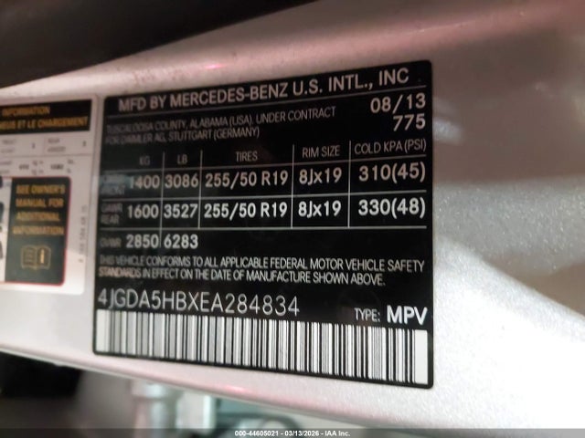 Продажа на аукционе авто 2014 Mercedes-benz Ml 350 4matic, vin: 4JGDA5HBXEA284834, номер лота: 44605021