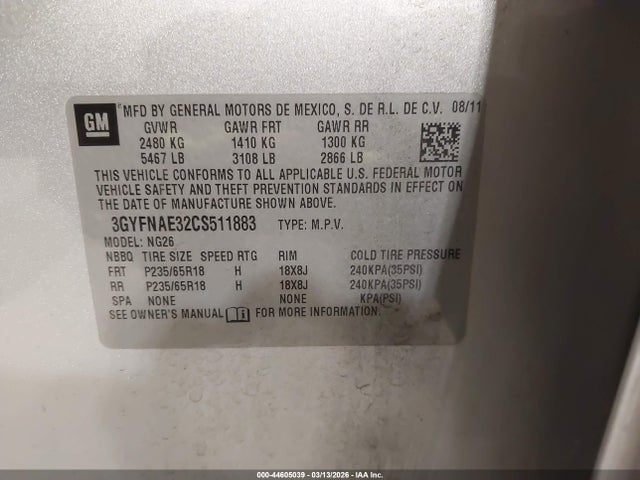 2012 CADILLAC SRX 3GYFNAE32CS511883 Photo 8