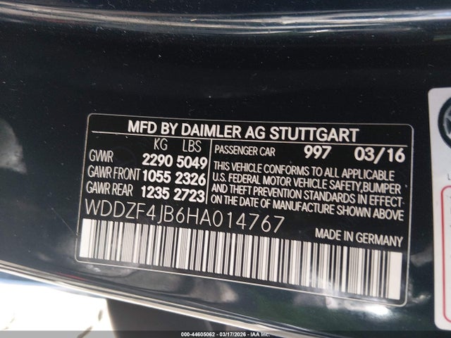 2017 Mercedes-benz E 300 მანქანა იყიდება აუქციონზე, vin: WDDZF4JB6HA014767, აუქციონის ნომერი: 44605062