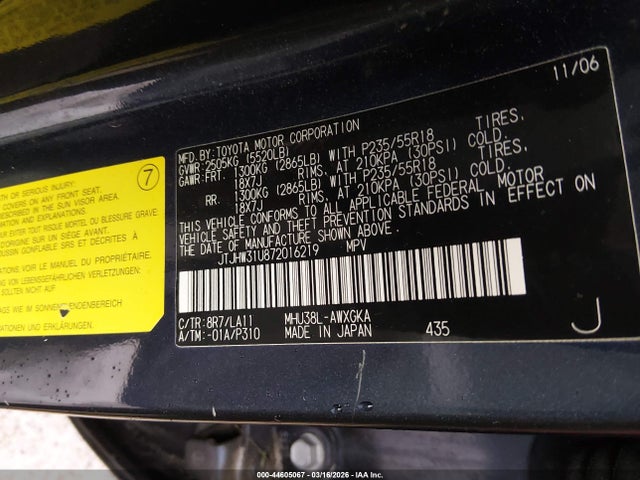 Продажа на аукционе авто 2007 Lexus Rx 400h, vin: JTJHW31U872016219, номер лота: 44605067