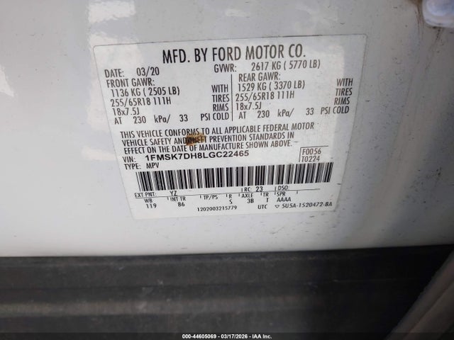 Продажа на аукционе авто 2020 Ford Explorer Xlt, vin: 1FMSK7DH8LGC22465, номер лота: 44605069