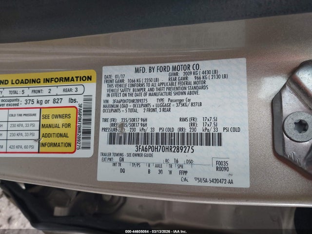 3FA6P0H70HR289275 Ford FUSION SE