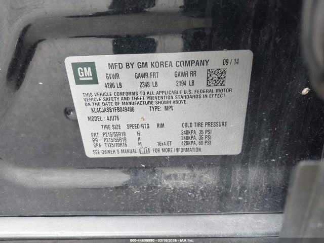 Aukcja sprzedaży 2015 Buick Encore, vin: KL4CJASB1FB049486, numer aukcji: 44605090