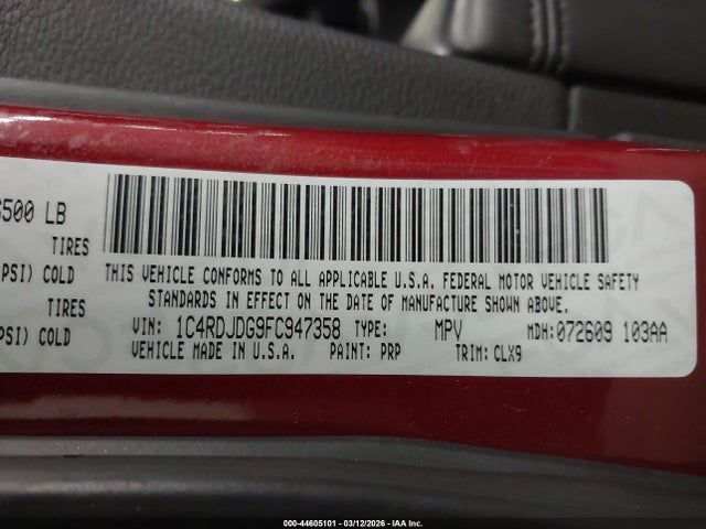Auction sale of the 2015 Dodge Durango Limited, vin: 1C4RDJDG9FC947358, lot number: 44605101