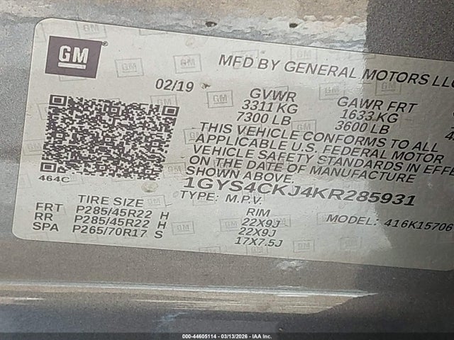 Продаж на аукціоні авто 2019 Cadillac Escalade Premium Luxury, vin: 1GYS4CKJ4KR285931, номер лоту: 44605114