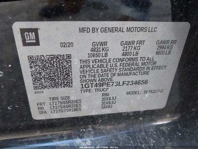 Aukcja sprzedaży 2020 Gmc Sierra 2500hd 4wd  Standard Bed At4, vin: 1GT49PE73LF234656, numer aukcji: 44605245