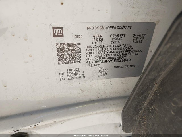 2025 Chevrolet Trailblazer Fwd Ls მანქანა იყიდება აუქციონზე, vin: KL79MMSP7SB025849, აუქციონის ნომერი: 44605301