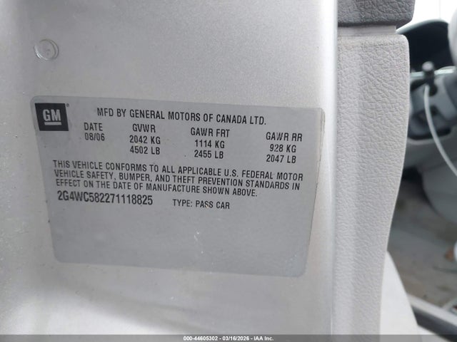 Продажа на аукционе авто 2007 Buick Lacrosse Cx, vin: 2G4WC582271118825, номер лота: 44605302