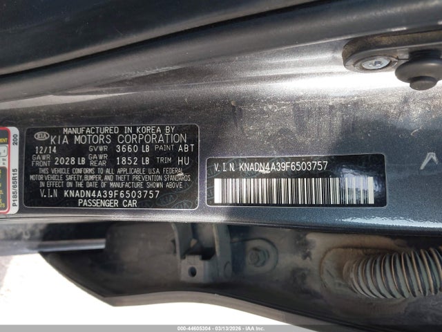 44605304 :رقم المزاد ، KNADN4A39F6503757 vin ، 2015 Kia Rio Ex مزاد بيع