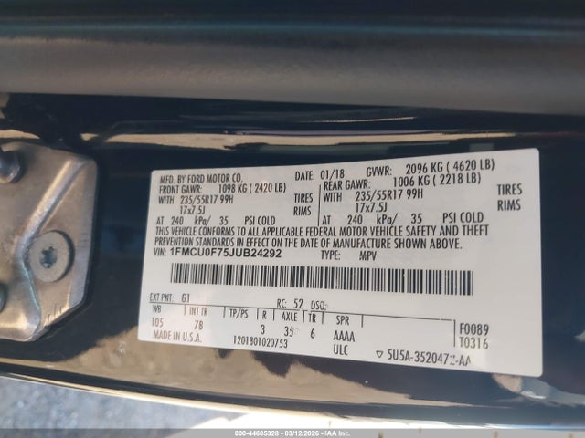 Ford ESCAPE S 2018 1FMCU0F75JUB24292 Image 9