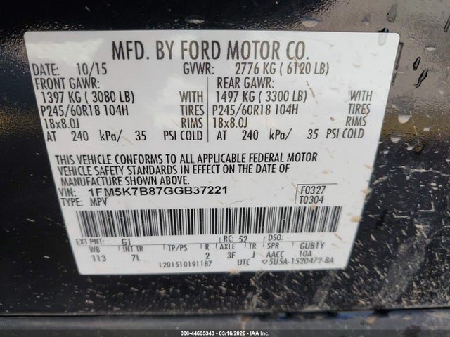 1FM5K7B87GGB37221 Ford Explorer