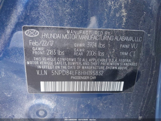 Продаж на аукціоні авто 2017 Hyundai Elantra Value Edition, vin: 5NPD84LF8HH195832, номер лоту: 44605356