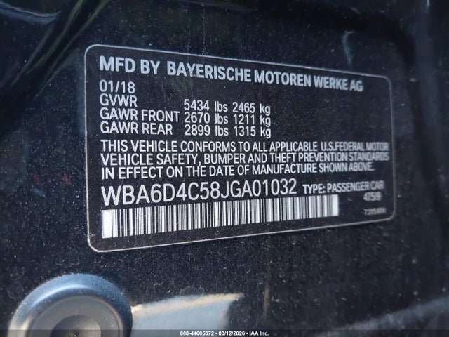 Продаж на аукціоні авто 2018 Bmw 650i Gran Coupe, vin: WBA6D4C58JGA01032, номер лоту: 44605372