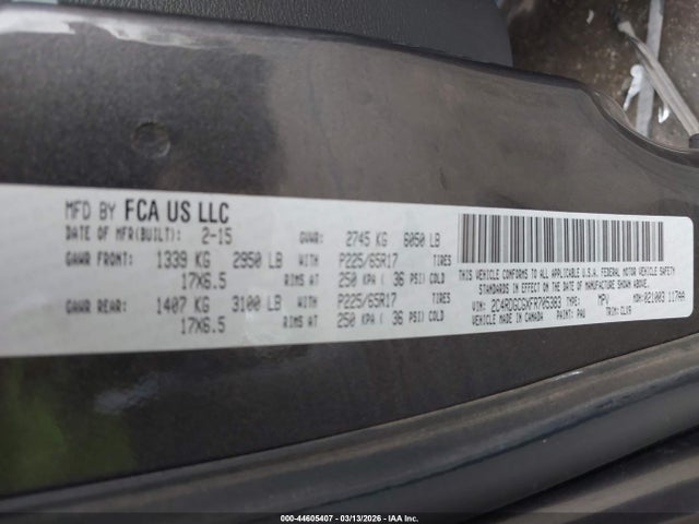 Aukcja sprzedaży 2015 Dodge Grand Caravan Sxt Plus, vin: 2C4RDGCGXFR705383, numer aukcji: 44605407