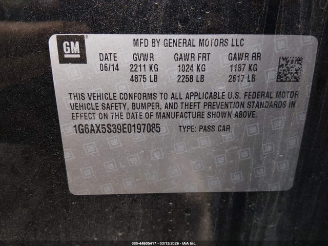 Продаж на аукціоні авто 2014 Cadillac Cts Luxury, vin: 1G6AX5S39E0197085, номер лоту: 44605417