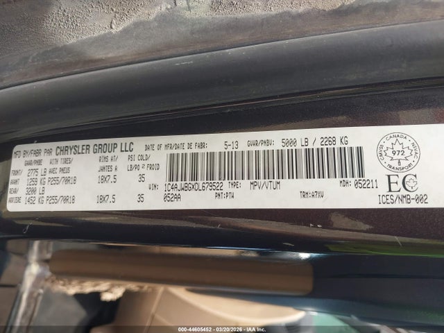 Продаж на аукціоні авто 2013 Jeep Wrangler Sahara, vin: 1C4AJWBGXDL679522, номер лоту: 44605452