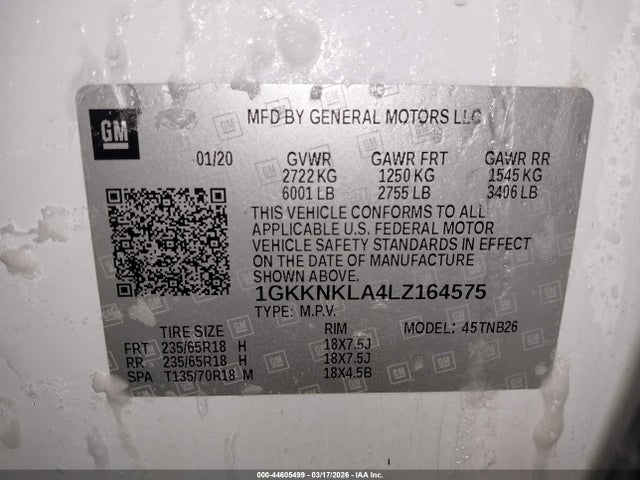 Aukcja sprzedaży 2020 Gmc Acadia Sle, vin: 1GKKNKLA4LZ164575, numer aukcji: 44605499