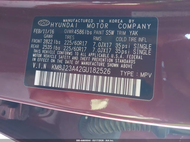 KM8J23A42GU182526 Hyundai TUCSON SE