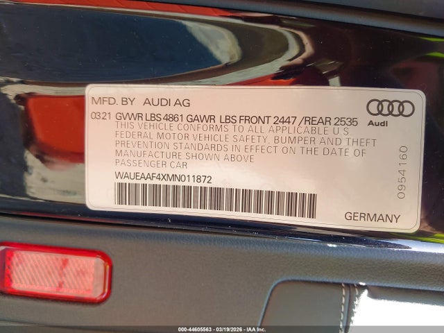 Продажа на аукционе авто 2021 Audi A4 Premium Plus 45 Tfsi S Line Quattro S Tronic, vin: WAUEAAF4XMN011872, номер лота: 44605563