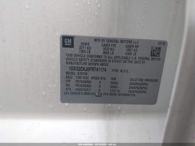Aukcja sprzedaży 2015 Gmc Yukon Denali, vin: 1GKS2CKJ6FR741174, numer aukcji: 44605564