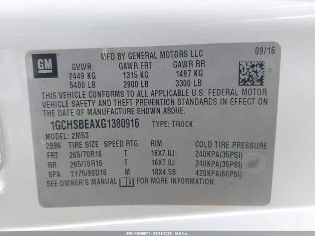 Chevrolet Colorado Wt 2016 1GCHSBEAXG1380916 Image 9