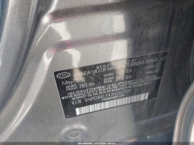 5NPD84LF4JH362709 Hyundai ELANTRA SEL