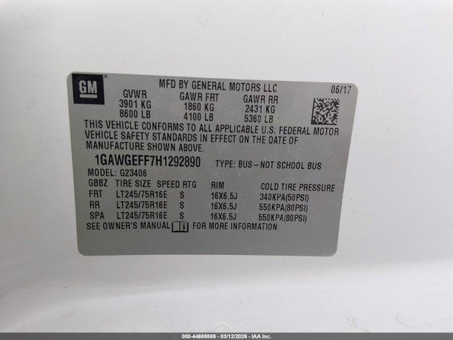 1GAWGEFF7H1292890 Chevrolet Express 2500 Ls