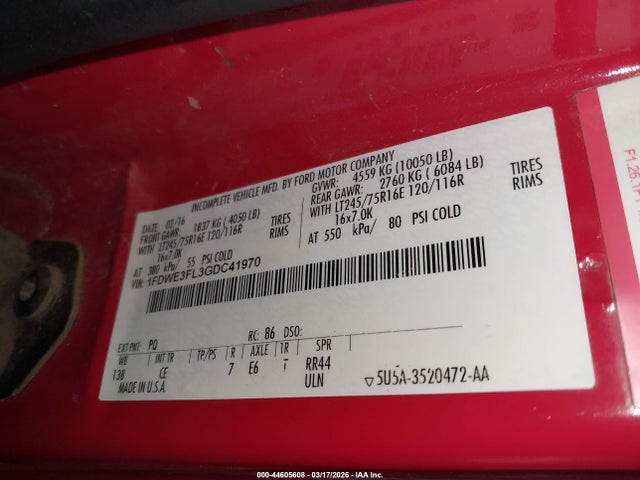 Auction sale of the 2016 Ford E-350 Cutaway, vin: 1FDWE3FL3GDC41970, lot number: 44605608