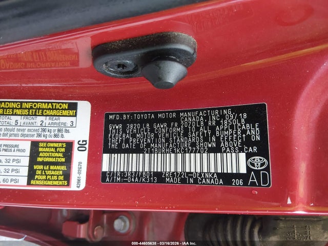 2019 TOYOTA COROLLA 2T1BURHE1KC177702 Photo 8