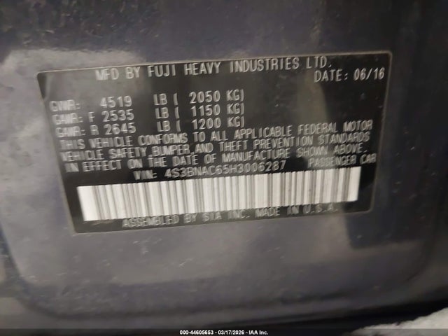 4S3BNAC65H3006287 Subaru Legacy 2.5i Premium