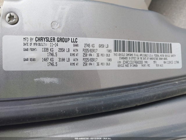 Продажа на аукционе авто 2015 Chrysler Town & Country Touring-l, vin: 2C4RC1CG1FR602269, номер лота: 44605700
