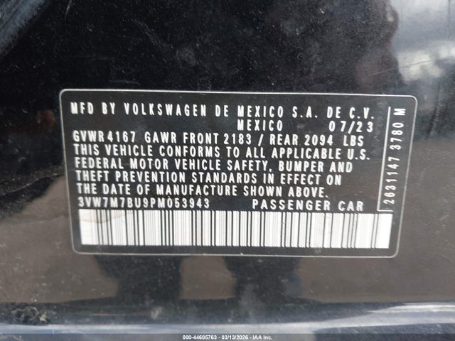 Aukcja sprzedaży 2023 Volkswagen Jetta 1.5t Se, vin: 3VW7M7BU9PM053943, numer aukcji: 44605763
