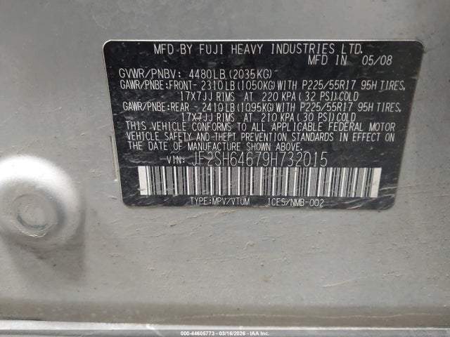 Aukcja sprzedaży 2009 Subaru Forester 2.5x Limited, vin: JF2SH64679H732015, numer aukcji: 44605773