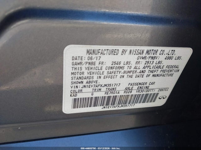 44605790 :رقم المزاد ، JN1EV7APXJM351717 vin ، 2018 Infiniti Q50 3.0t Sport مزاد بيع