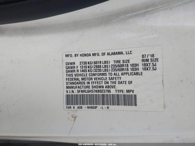 2019 HONDA ODYSSEY 5FNRL6H57KB023796 Photo 8