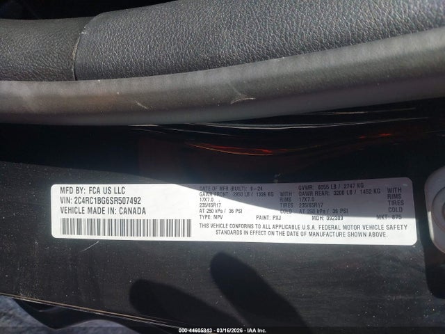 Продаж на аукціоні авто 2025 Chrysler Pacifica Select, vin: 2C4RC1BG6SR507492, номер лоту: 44605843