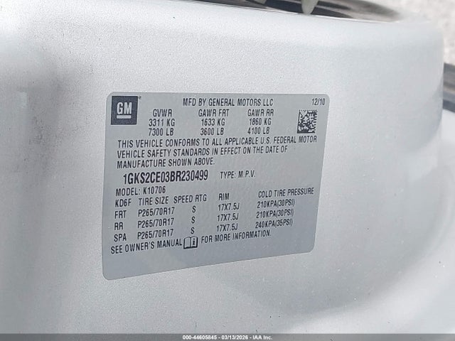 Aukcja sprzedaży 2011 Gmc Yukon Slt, vin: 1GKS2CE03BR230499, numer aukcji: 44605845