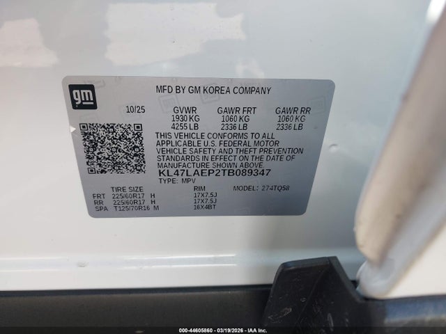 2026 Buick Envista Preferred Fwd მანქანა იყიდება აუქციონზე, vin: KL47LAEP2TB089347, აუქციონის ნომერი: 44605860