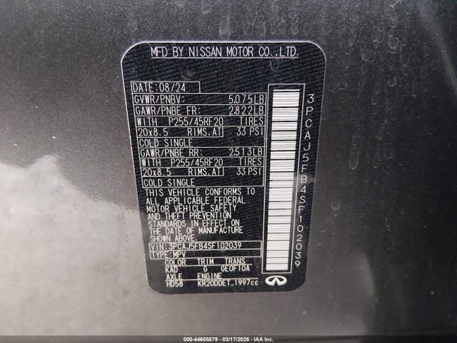 Aukcja sprzedaży 2025 Infiniti Qx50 Sport, vin: 3PCAJ5FB4SF102039, numer aukcji: 44605879