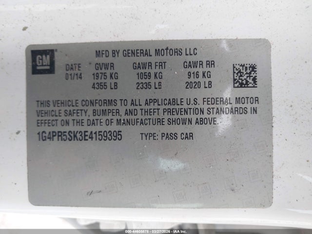 44605878 :رقم المزاد ، 1G4PR5SK3E4159395 vin ، 2014 Buick Verano Convenience Group مزاد بيع