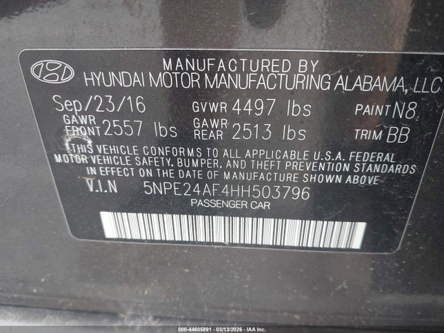 Продаж на аукціоні авто 2017 Hyundai Sonata, vin: 5NPE24AF4HH503796, номер лоту: 44605891