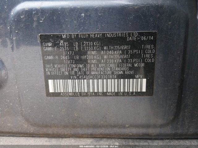 Продаж на аукціоні авто 2015 Subaru Outback 2.5i Premium, vin: 4S4BSACC3F3201814, номер лоту: 44605893