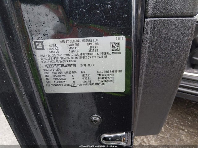 Aukcja sprzedaży 2011 Gmc Acadia Slt-1, vin: 1GKKVRED7BJ280138, numer aukcji: 44605907