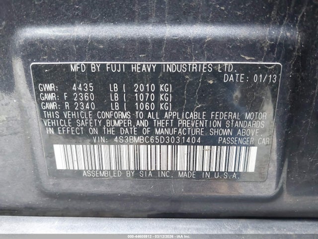 44605912 :رقم المزاد ، 4S3BMBC65D3031404 vin ، 2013 Subaru Legacy 2.5i Premium مزاد بيع