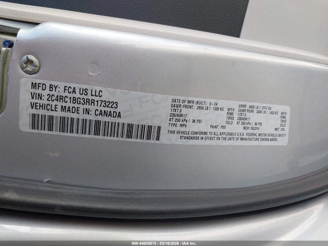 Auction sale of the 2024 Chrysler Pacifica Touring L, vin: 2C4RC1BG3RR173223, lot number: 44605915