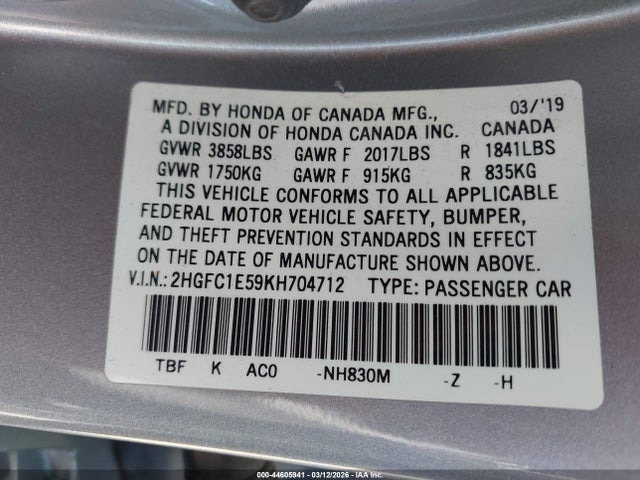 2HGFC1E59KH704712 Honda CIVIC SI