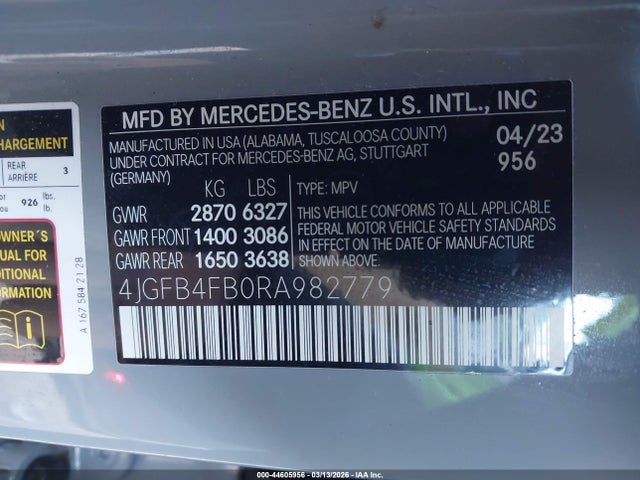 Aukcja sprzedaży 2024 Mercedes-benz Gle 350 4matic, vin: 4JGFB4FB0RA982779, numer aukcji: 44605956