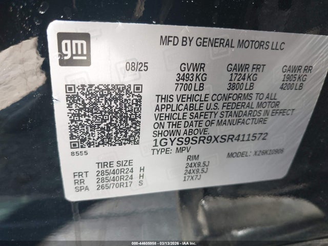 44605958 :رقم المزاد ، 1GYS9SR9XSR411572 vin ، 2025 Cadillac Escalade Esv V-series مزاد بيع