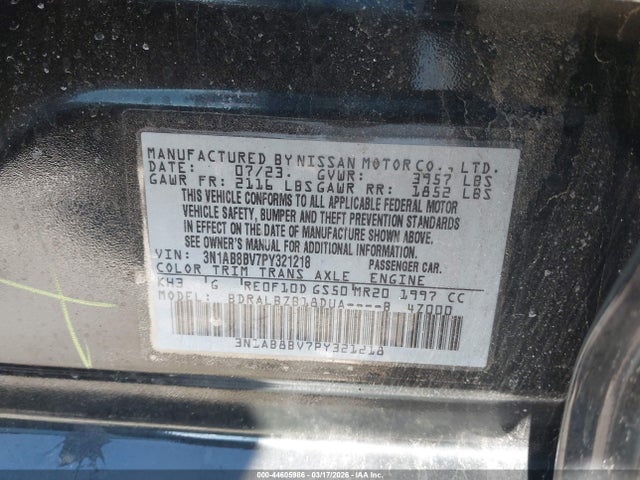 3N1AB8BV7PY321218 Nissan Sentra S Xtronic Cvt