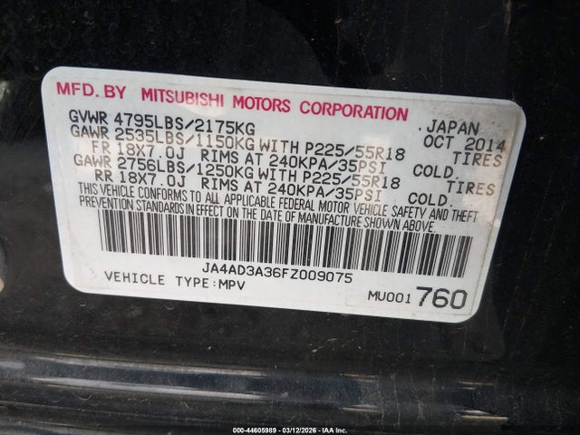 2015 MITSUBISHI OUTLANDER JA4AD3A36FZ009075 Photo 8